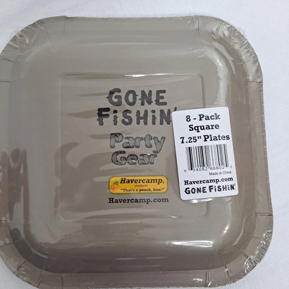 Gone Fishing Party Plates 7.25 Inch Square 8 Count